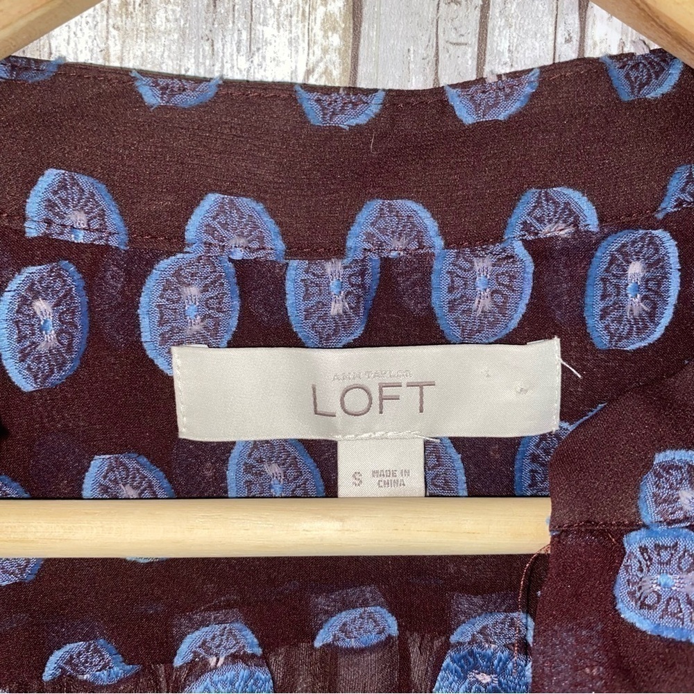 Loft Maroon Sheer Raised Print Button Down - Picture 6 of 7
